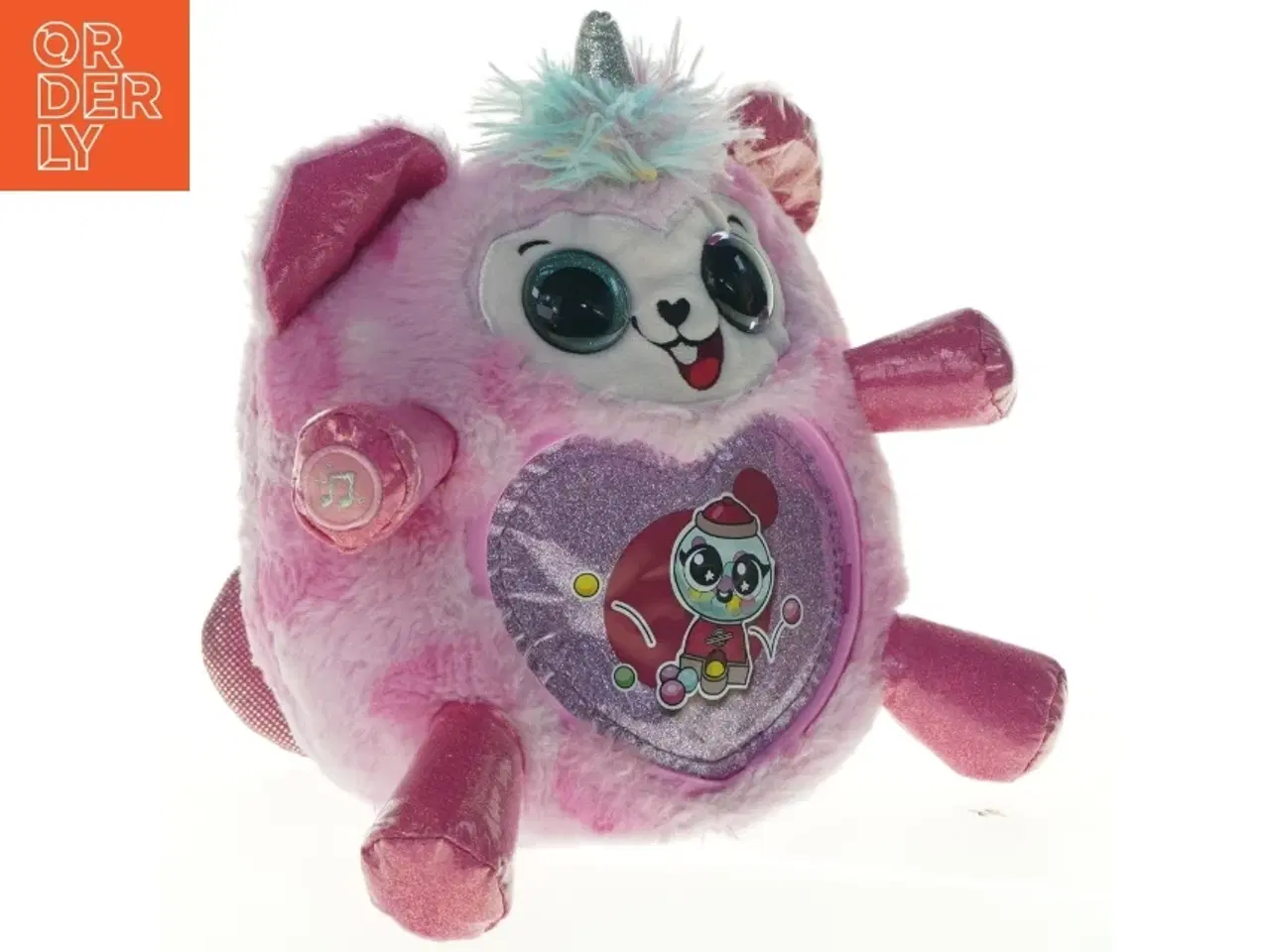 Billede 3 - Lyserød plysbamse med enhjørninghorn (str. 22 cm)
