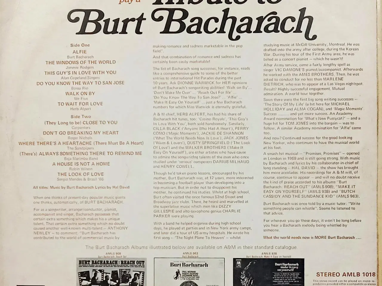 Billede 2 - Div: Tribute to Burt Bacharach - LP vinyl
