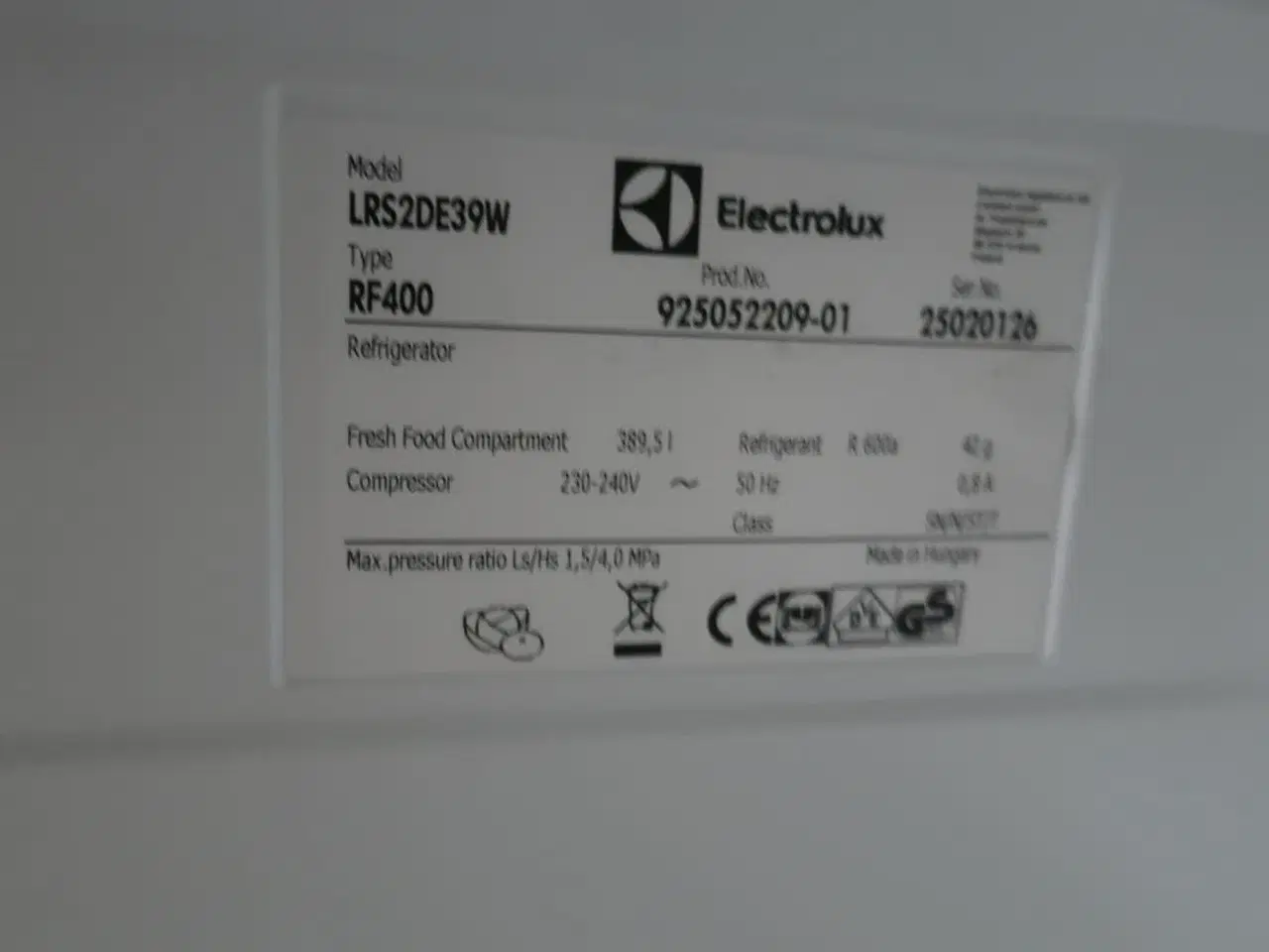 Billede 5 - Køleskab ELECTROLUX LRS2DE39W