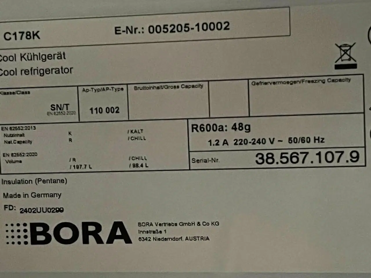 Billede 3 - Køleskab BORA C178K