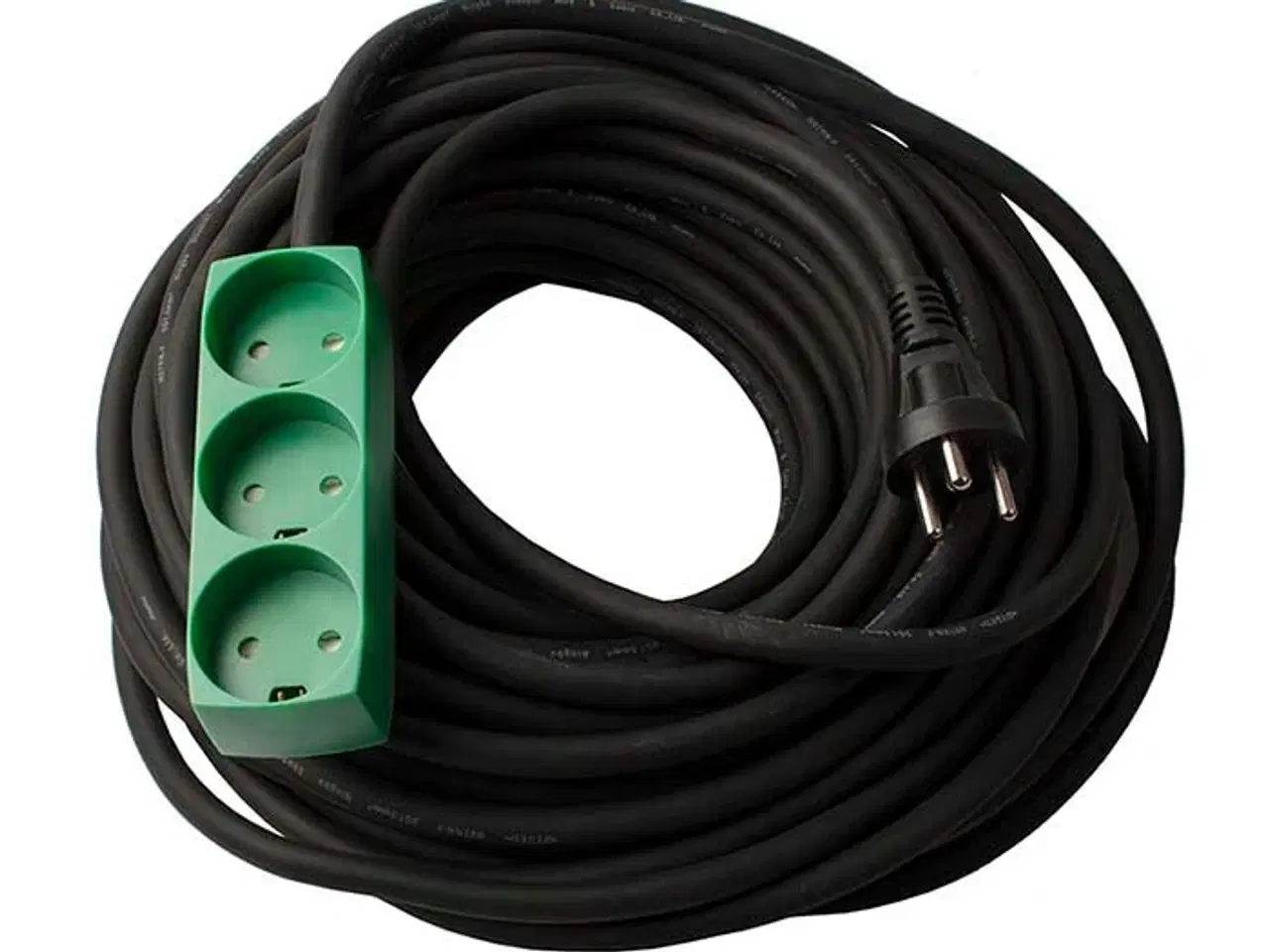 Billede 1 - Grøn stikdåse m. 3 udtag og 15m Kabel m. jord