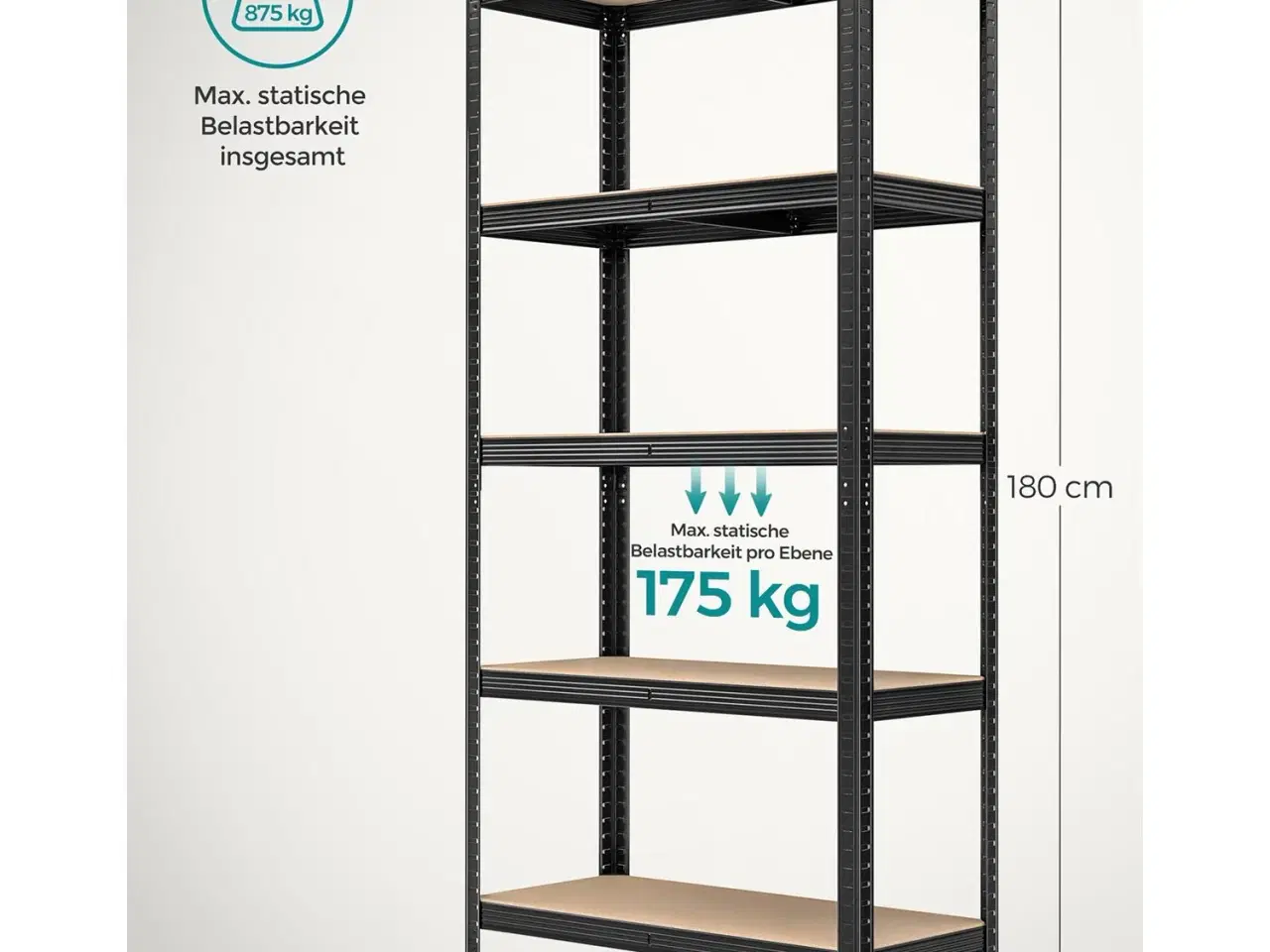 Billede 7 - Reolsystem stål 5 hylder – SONGMICS, sæt á 2, 40 × 90 × 180 cm, sort
