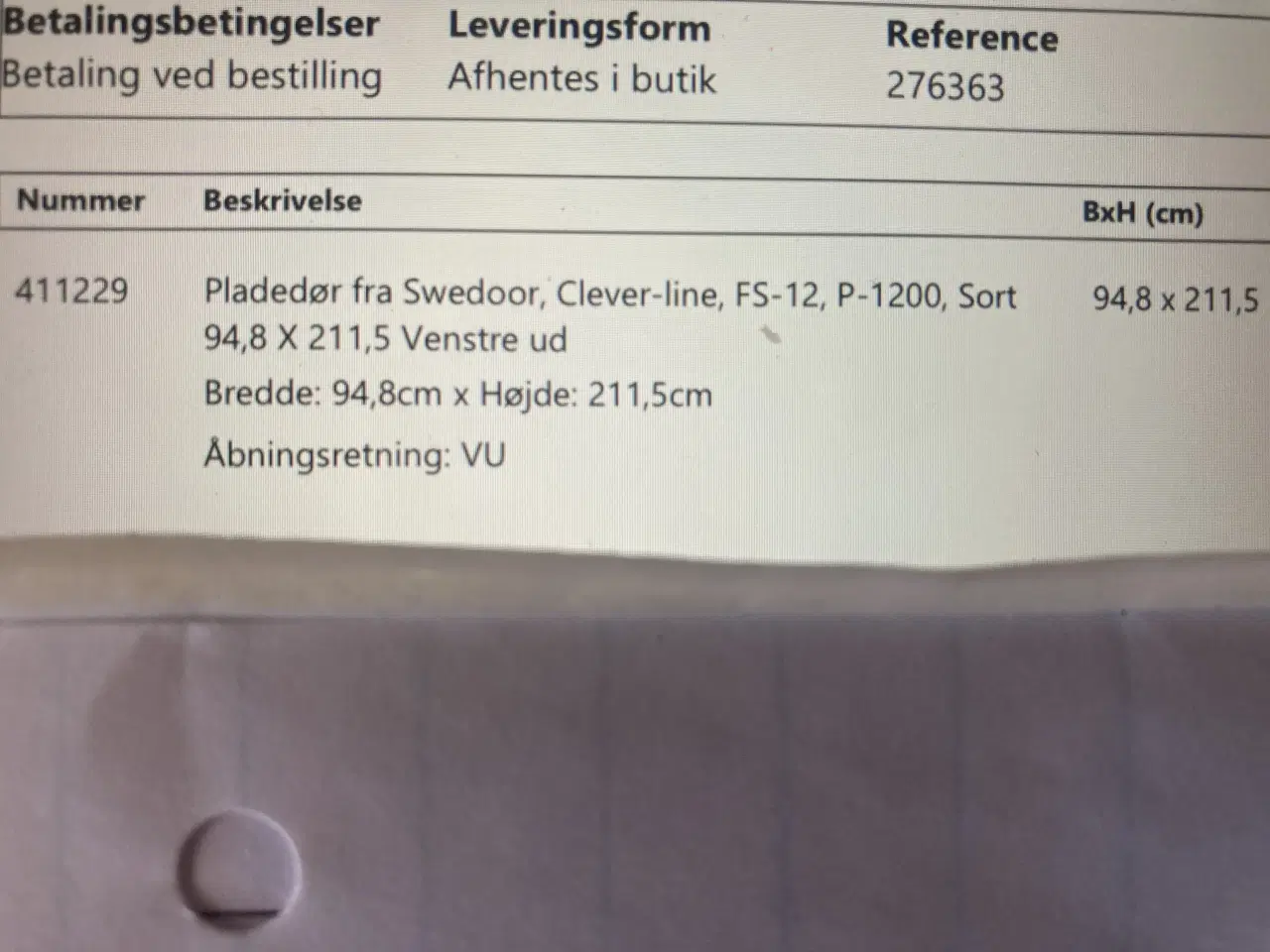 Billede 3 - Pladedør fra Swedoor sort.