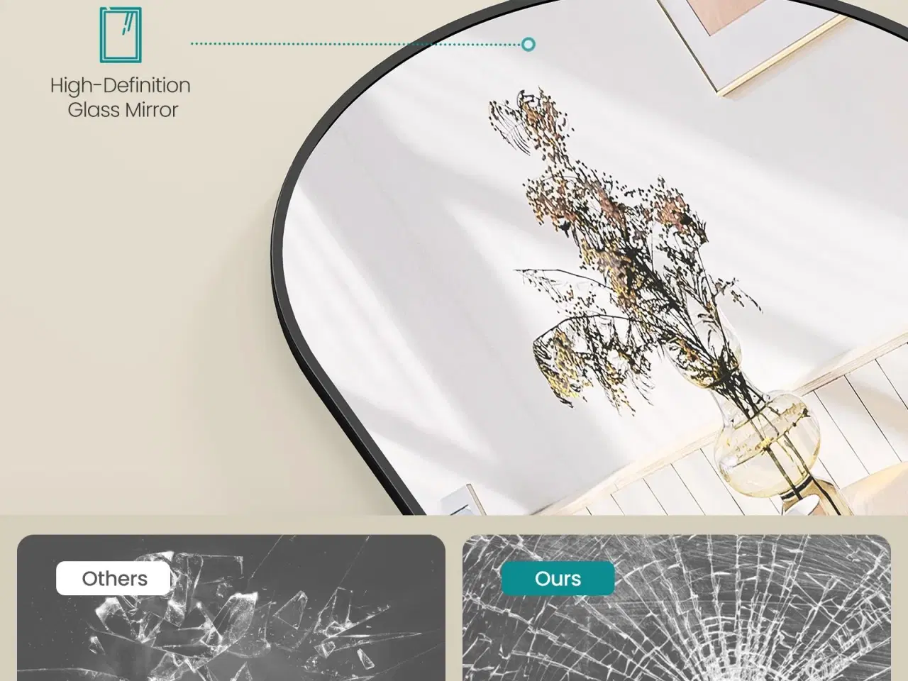 Billede 7 - Gulvspejl fuld længde 160 × 50 cm buet spejl med stander, hærdet glas, aluminiumsramme, Ink Black