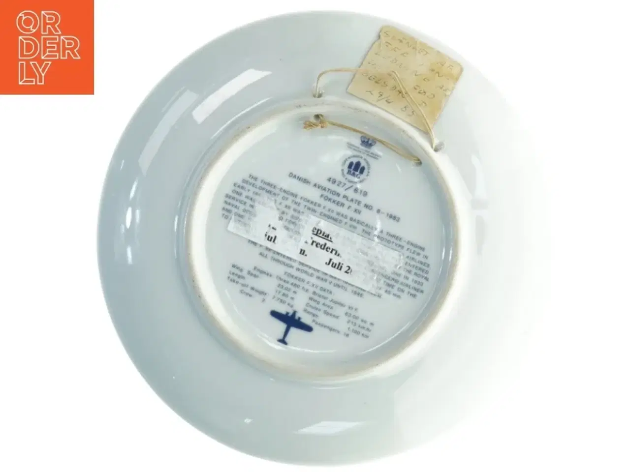 Billede 2 - B&G Fokker F.XII porcelænsplatte fra B&G (str. Ø 18 cm)