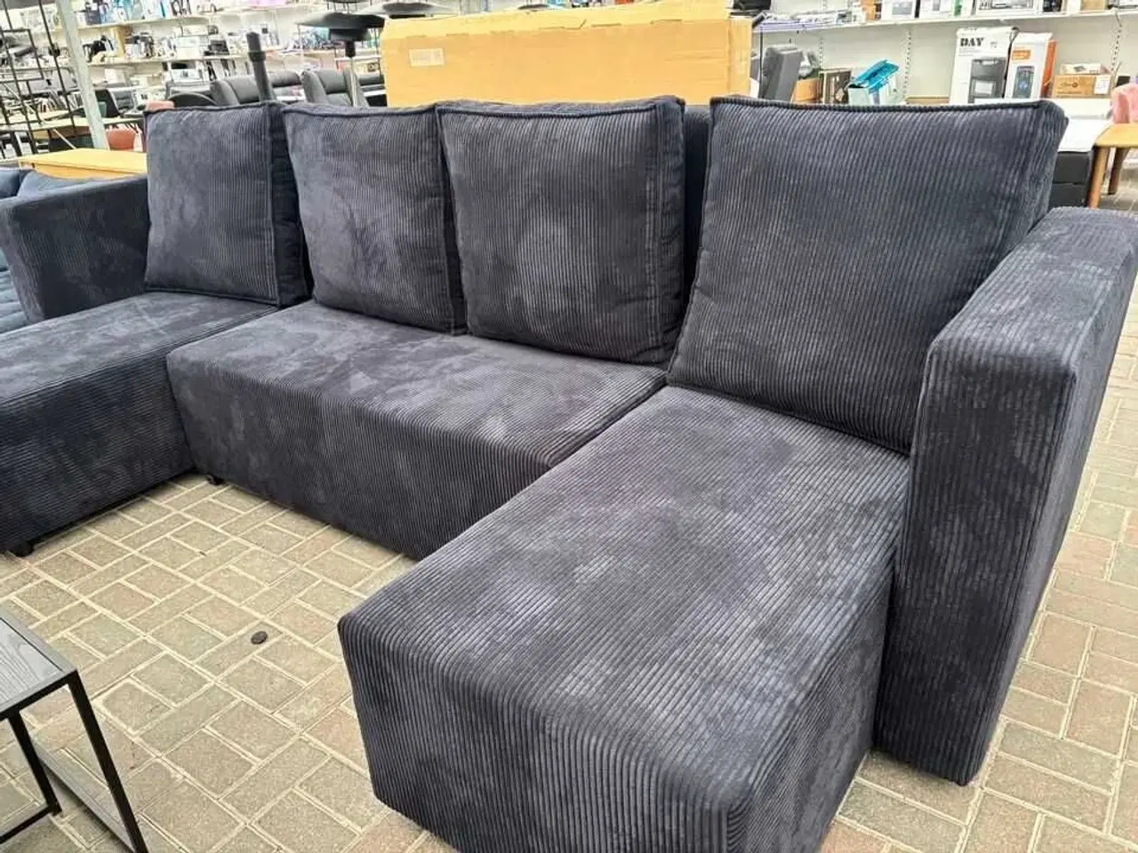 Billede 3 - Boston U-Sofa 320x150x150 cm. Sort/blå rib velourstof