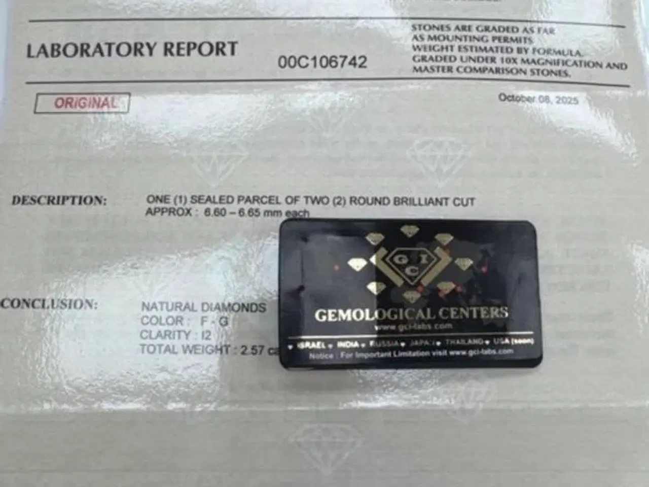 Billede 3 - 2 ægte diamanter – 2,57 ct i alt – GCI certifikat