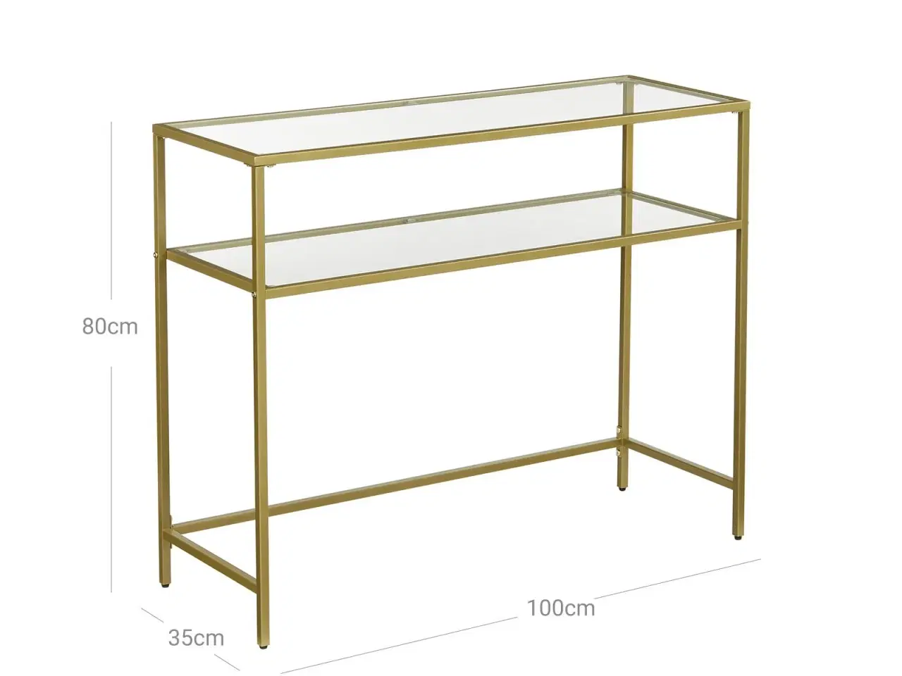 Billede 7 - Konsolbord glas hærdet glas, metalstel, 2 hylder, justerbare fødder, guldfarvet, 100 × 35 × 80 cm