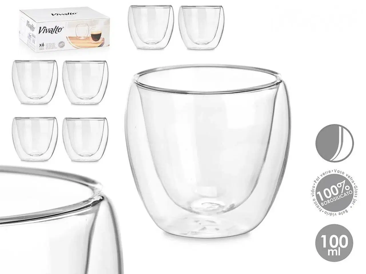 Billede 3 - Drikkeglas Vivalto - gennemsigtigt borosilikatglas 100 ml (6 stk.)