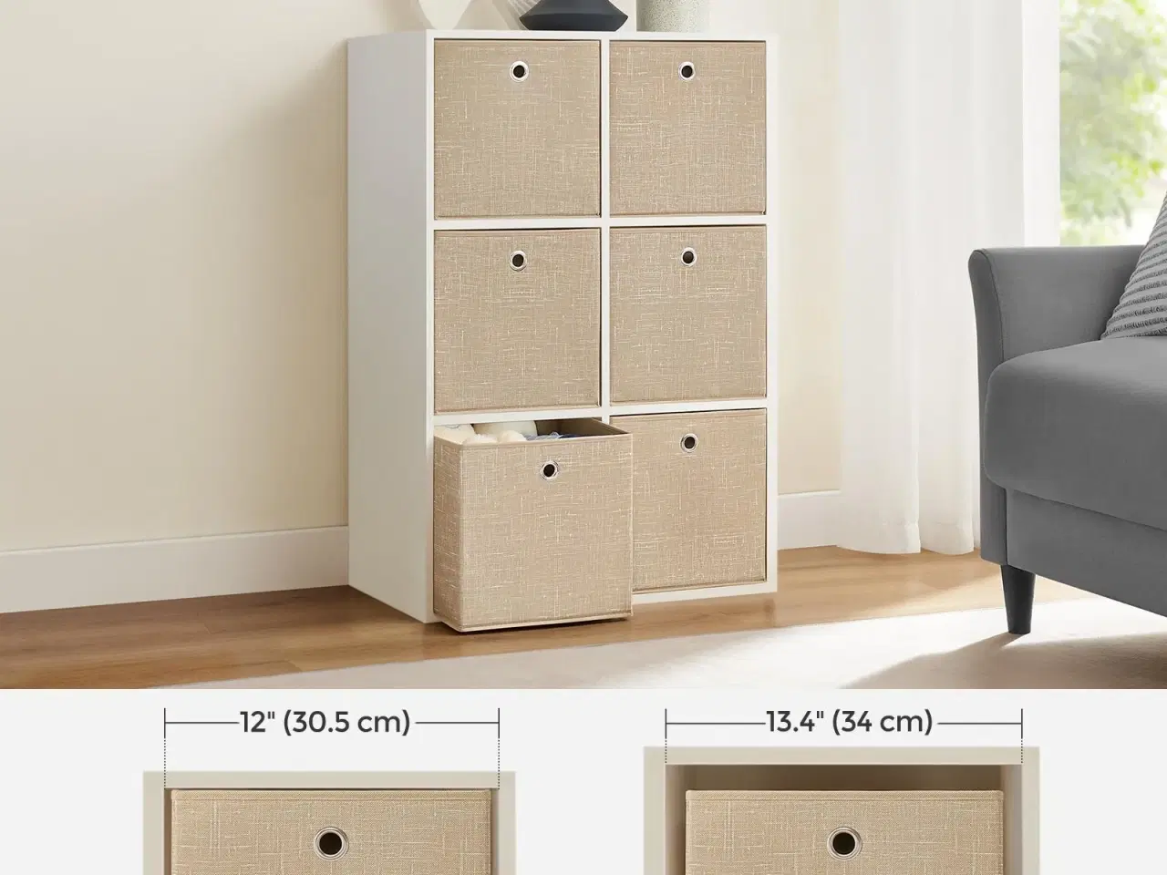 Billede 5 - Sæt med 6 foldbare opbevaringskuber i non-woven – 30 × 30 × 30 cm, sandbeige