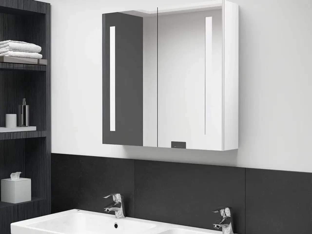 Billede 1 - Badeværelsesskab med spejl + LED-lys 62x14x60 cm skinnende hvid