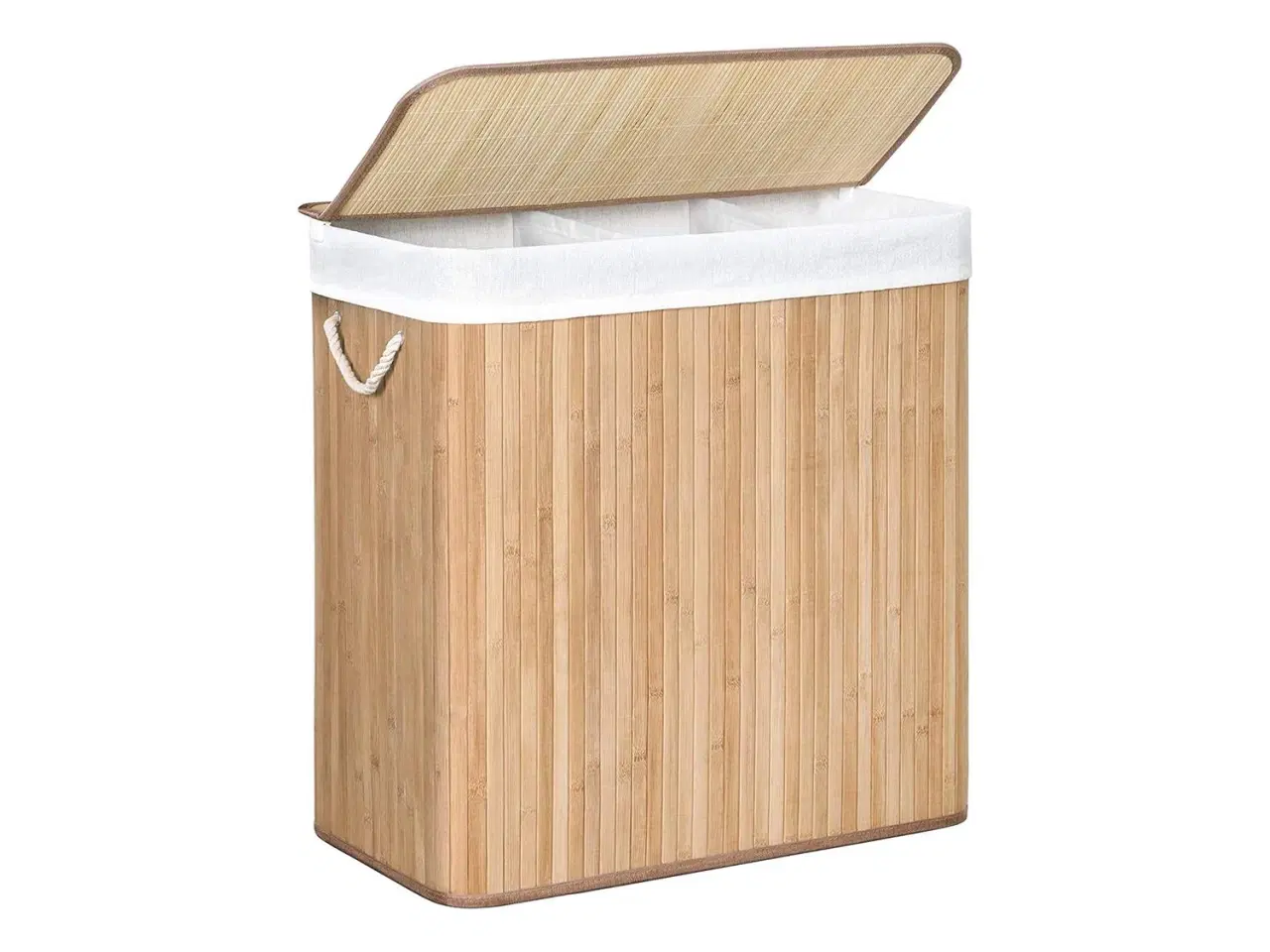 Billede 1 - Vasketøjskurv med låg 3 rum, 150 l, sammenklappelig, natur