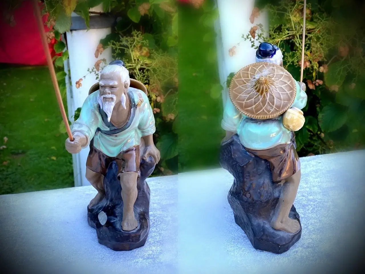 Billede 1 - * Japansk keramikfigur; Gammel fisker (21 cm)