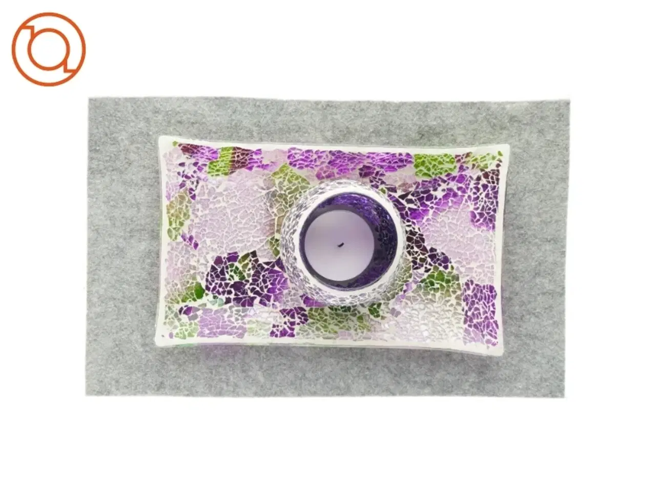 Billede 2 - Dekorativt sæt, lys inkl. fad (str. 31 x 19 Og 10 x 9)