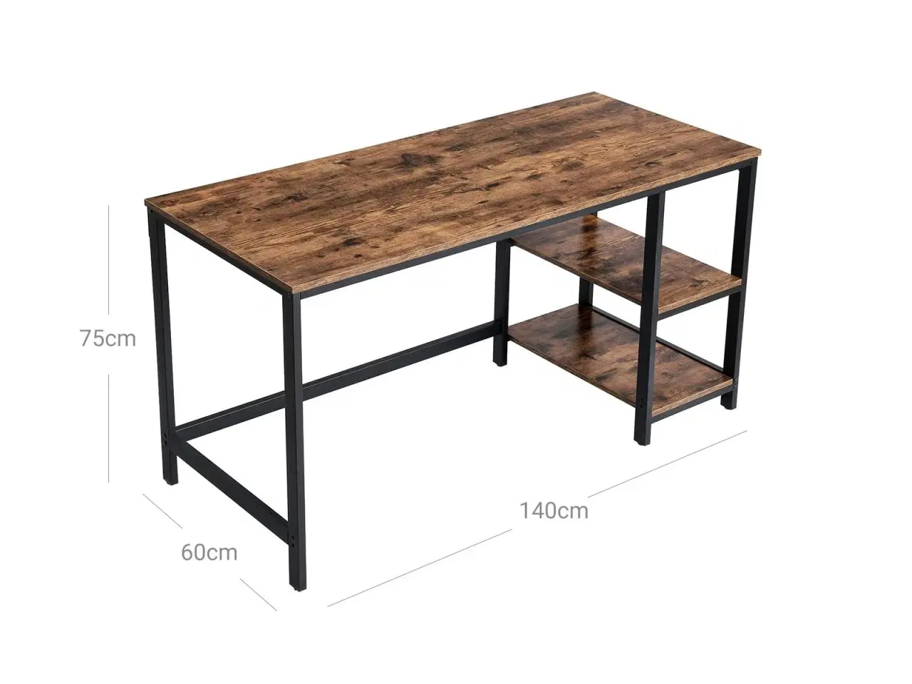 Billede 7 - Skrivebord – VASAGLE computerbord med 2 hylder, industrielt, rustik brun/sort (LWD55X)