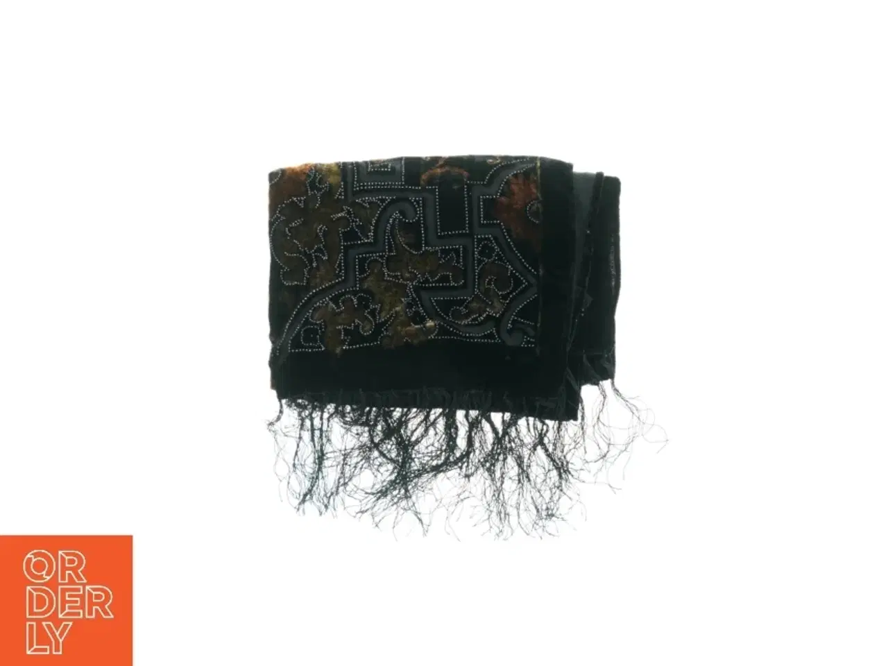 Billede 1 - Broderet tørklæde med frynser (str. 155 x 50 cm)
