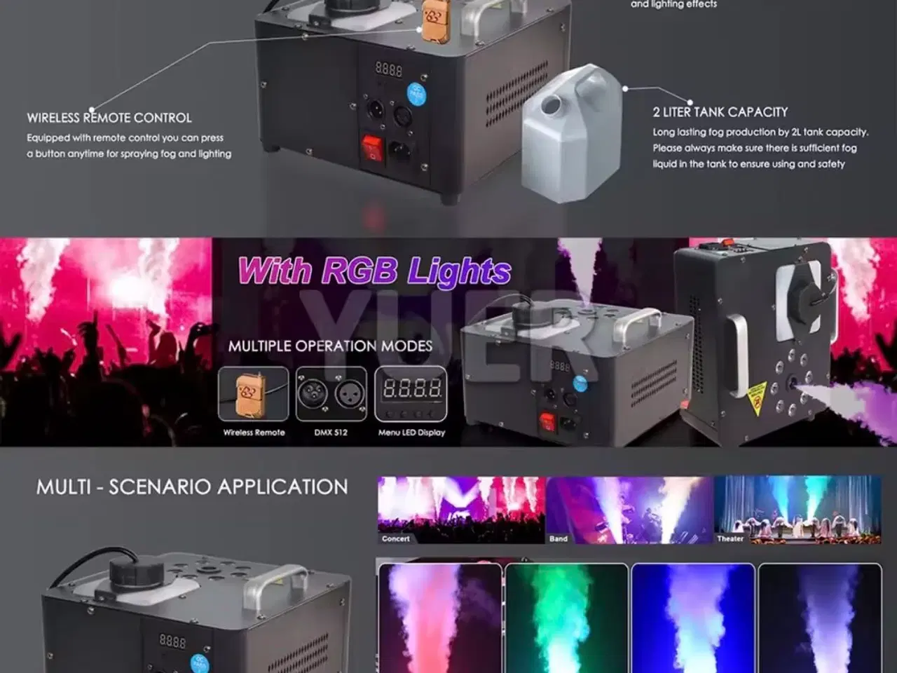 Billede 3 - 1500W Vertikal Røgmaskine m. LED