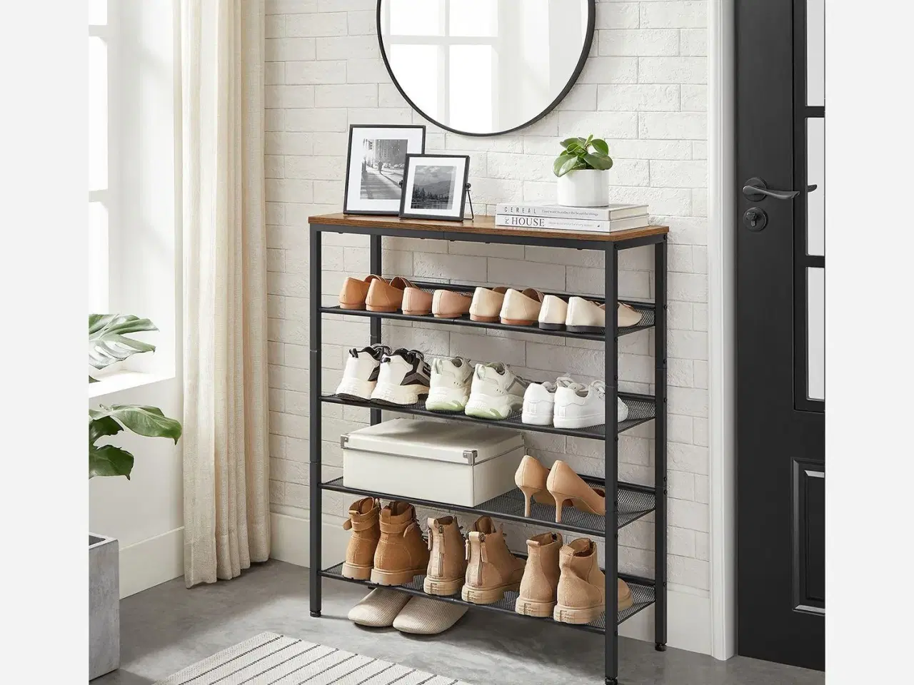 Billede 2 - Skostativ 5 niveauer industrielt stål, rustik brun/sort