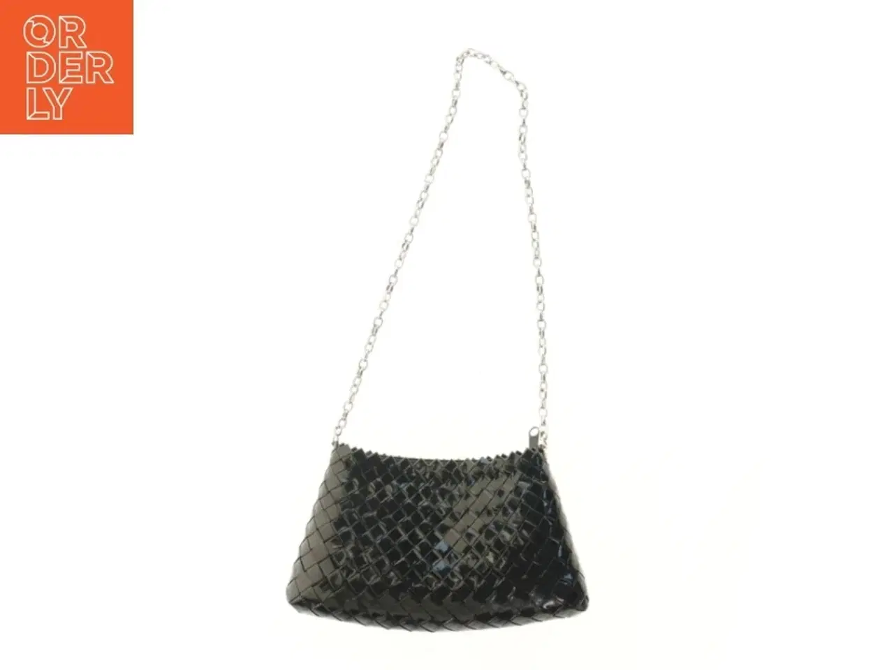 Billede 2 - Sort flettet håndtaske med kæderem (str. 25,5x15 cm)