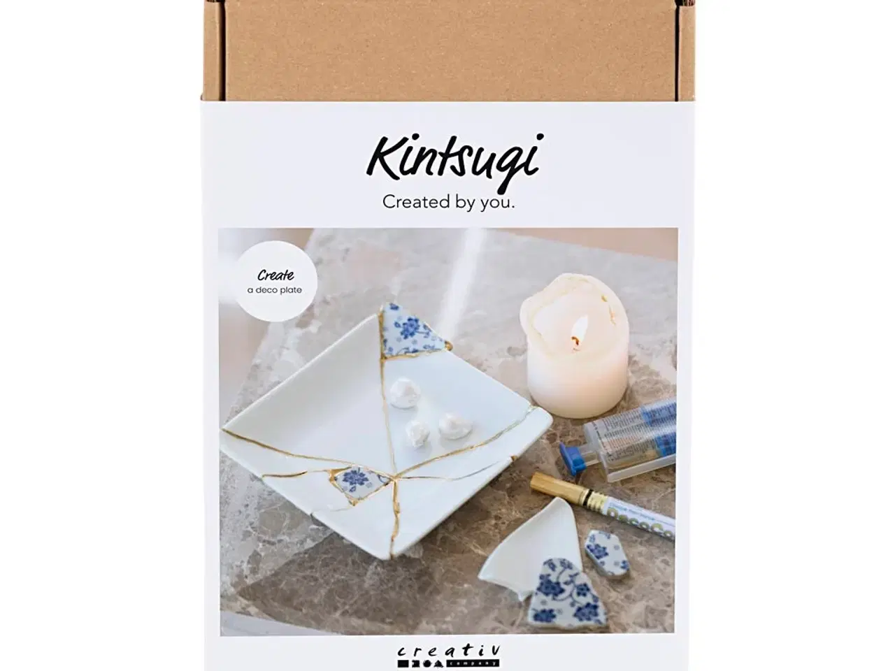 Billede 1 - Kintsugi DIY Kit - Blå, Guld & Hvid Fad