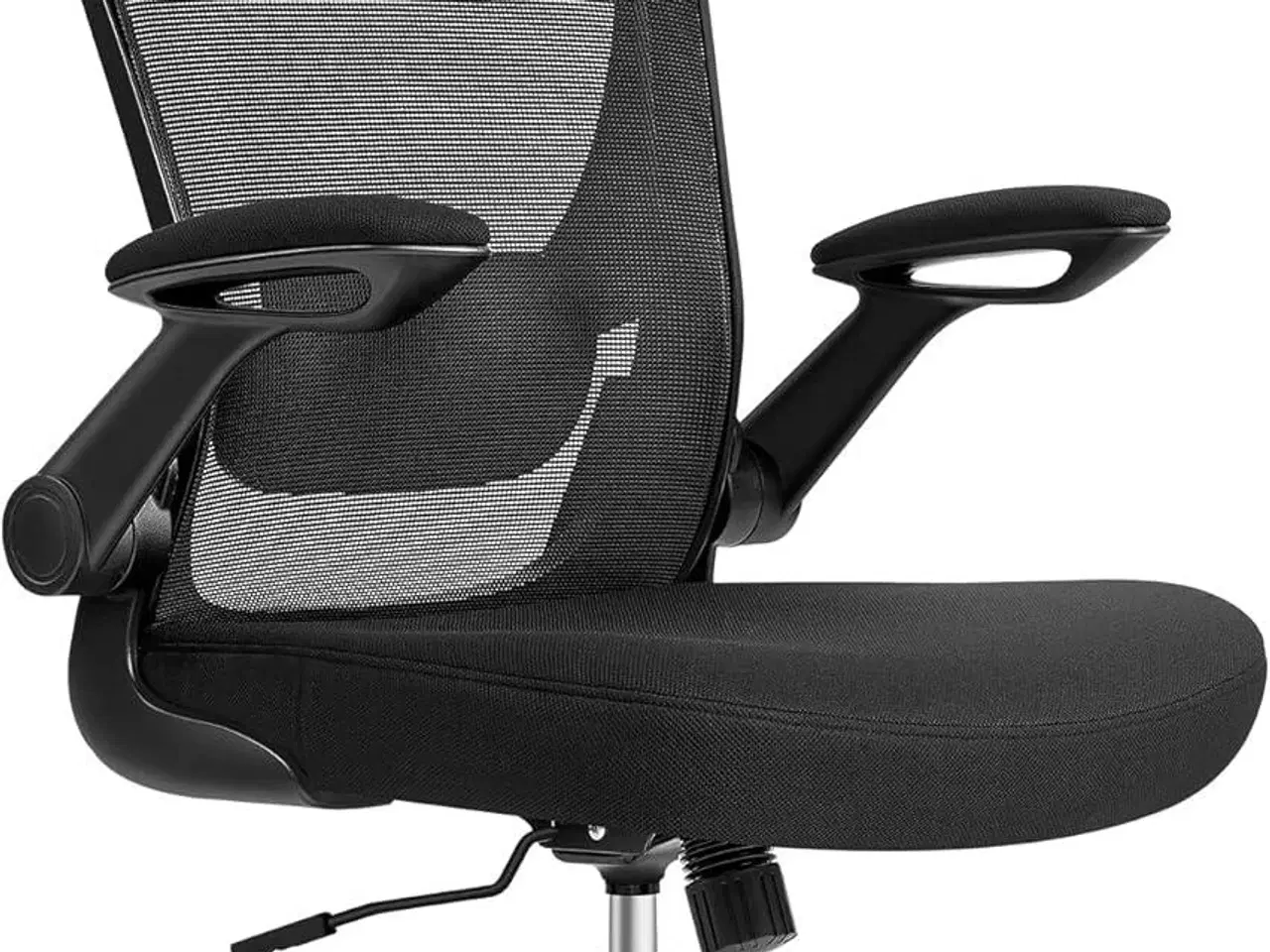 Billede 1 - Kontorstol med armlæn – SONGMICS ergonomisk drejestol med net, justerbar lændestøtte og hovedstøtte, gyngfunktion, 53 cm sæde, blæksort