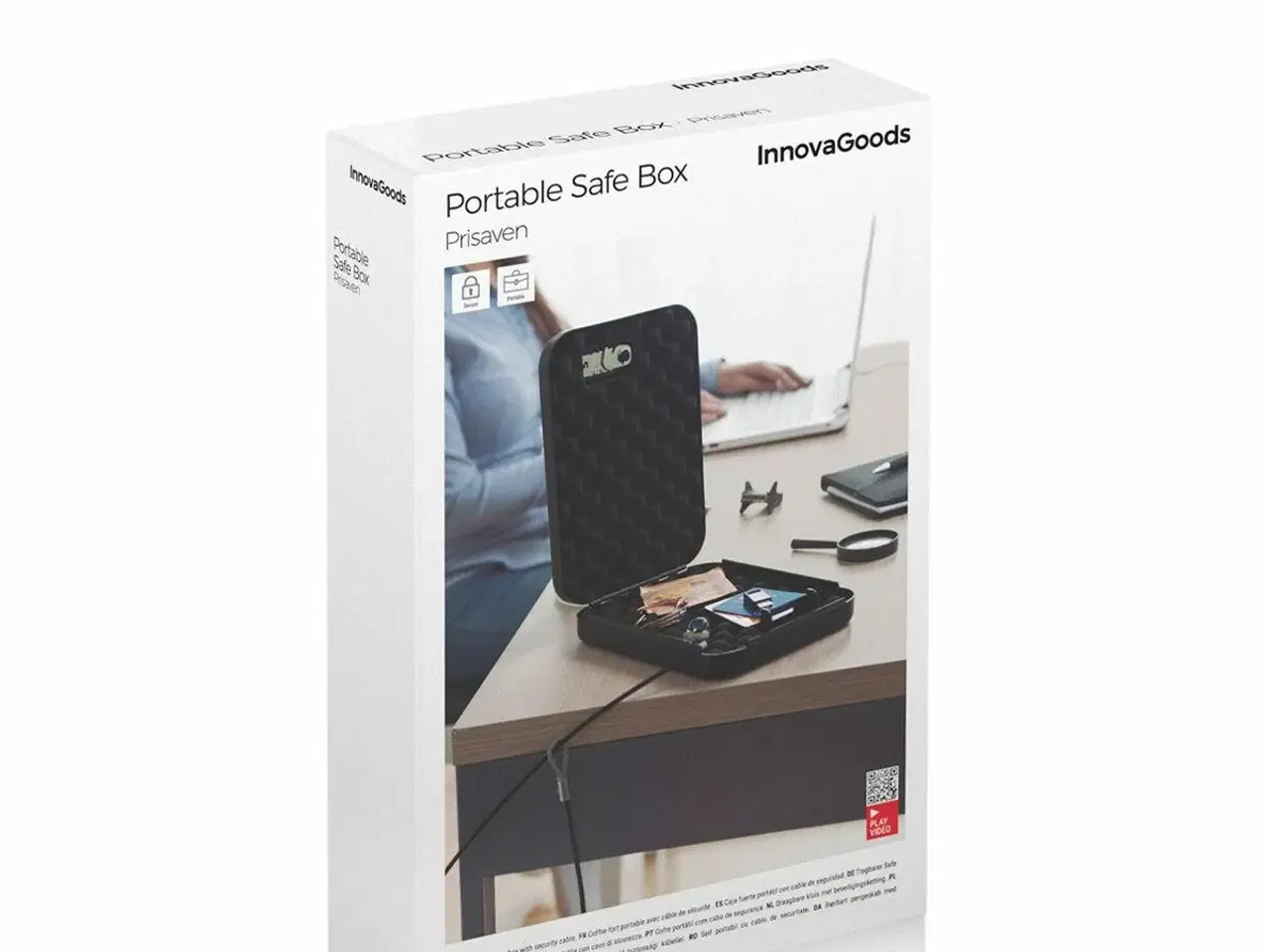 Billede 2 - Sikkerhedsboks med kombinationslås - Prisaven, bærbar med stålkabel (sort)