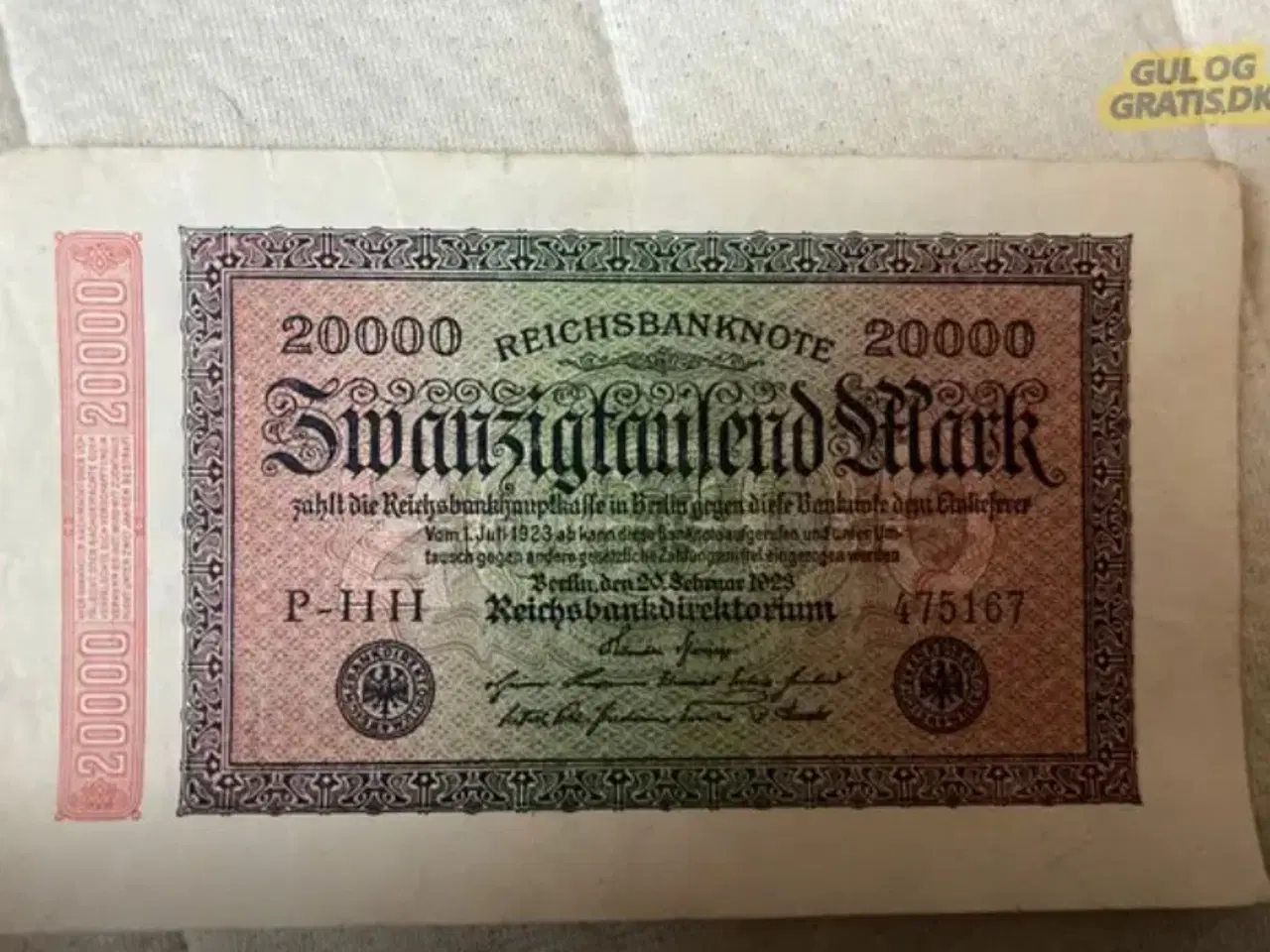 Billede 1 - 20.000 Mark seddel fra 1923