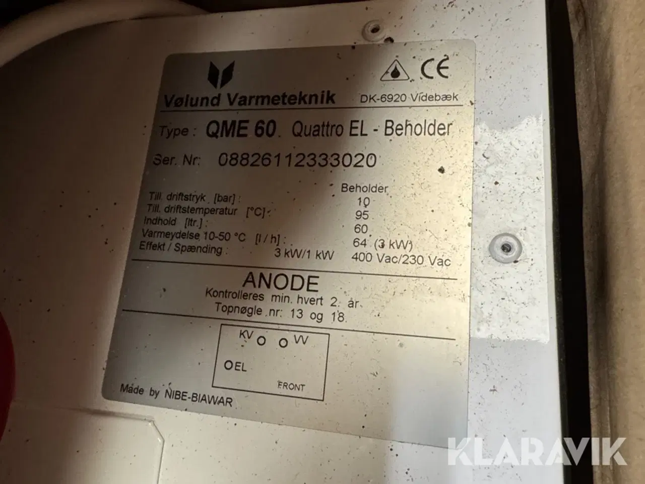 Billede 2 - EL Varmevandsbeholder Vølund Varmeteknik QME 60