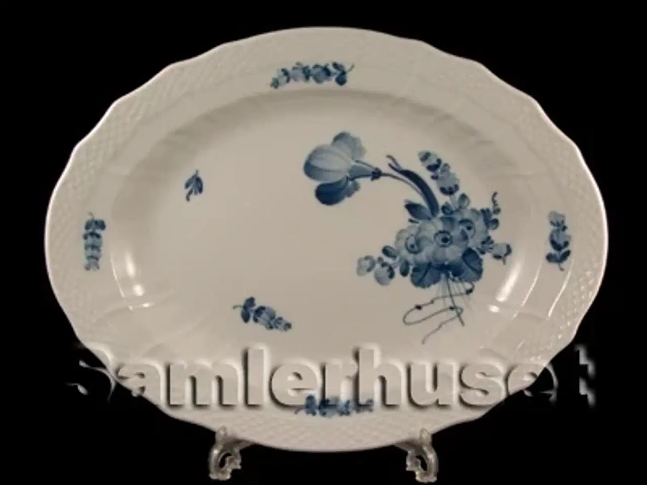 Billede 1 - Blå Blomst Svejfet Stegefad 40 x32 cm.