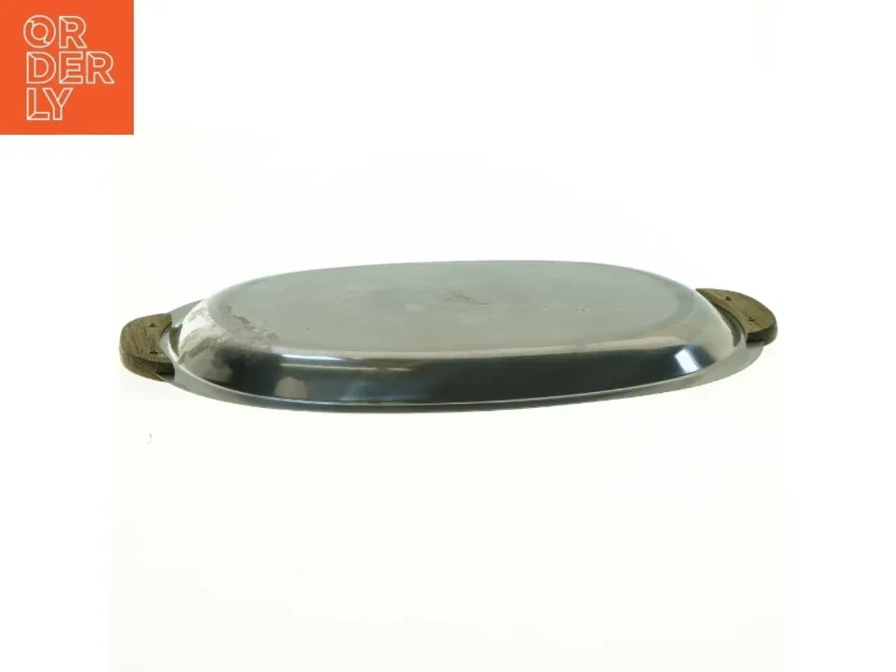 Billede 2 - Oval metalbakke med træhåndtag (str. 33 x 22 cm)