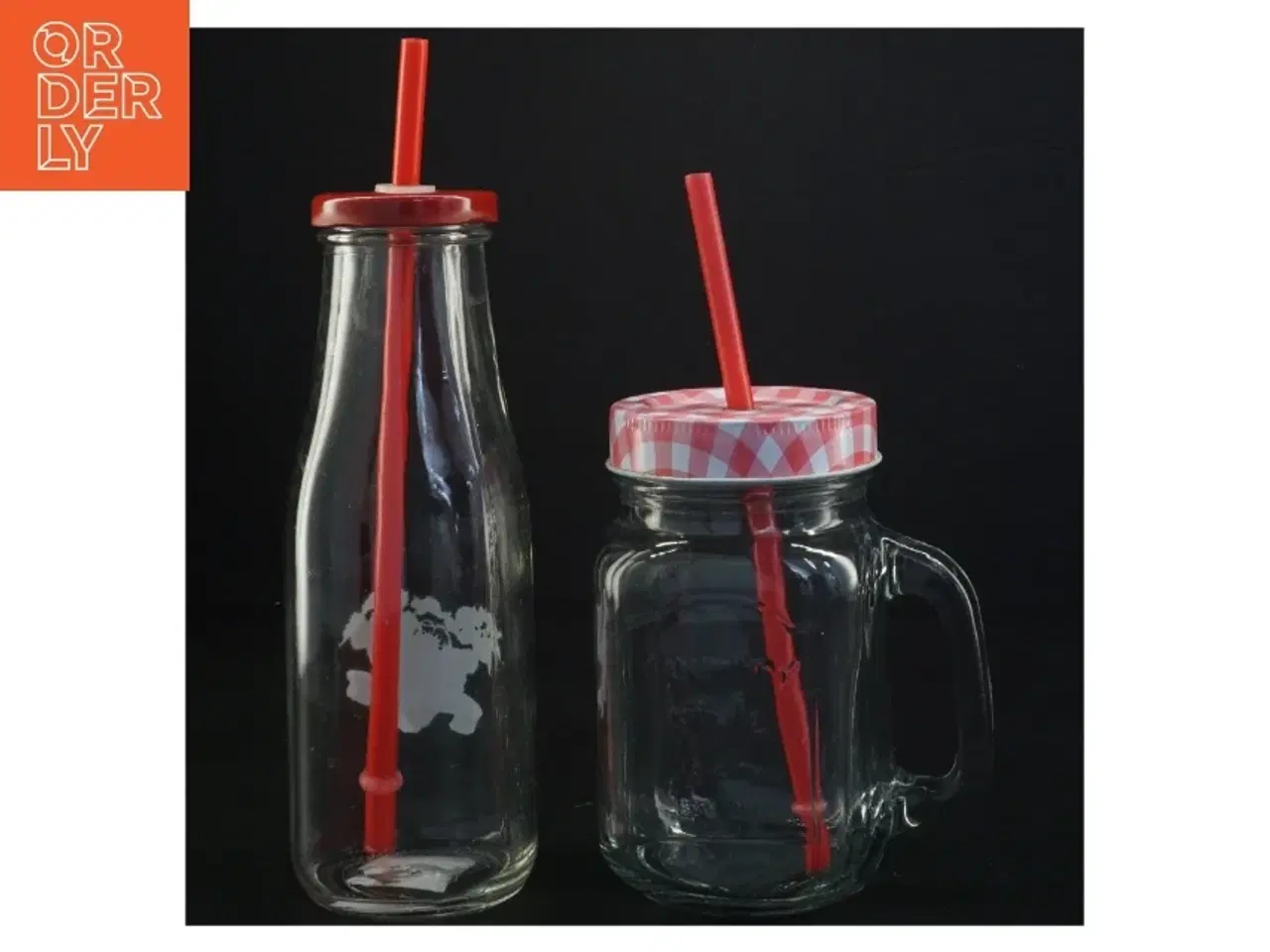 Billede 1 - Glas med sugerør (str. 19 x 6 cm og 13 x 7 cm)