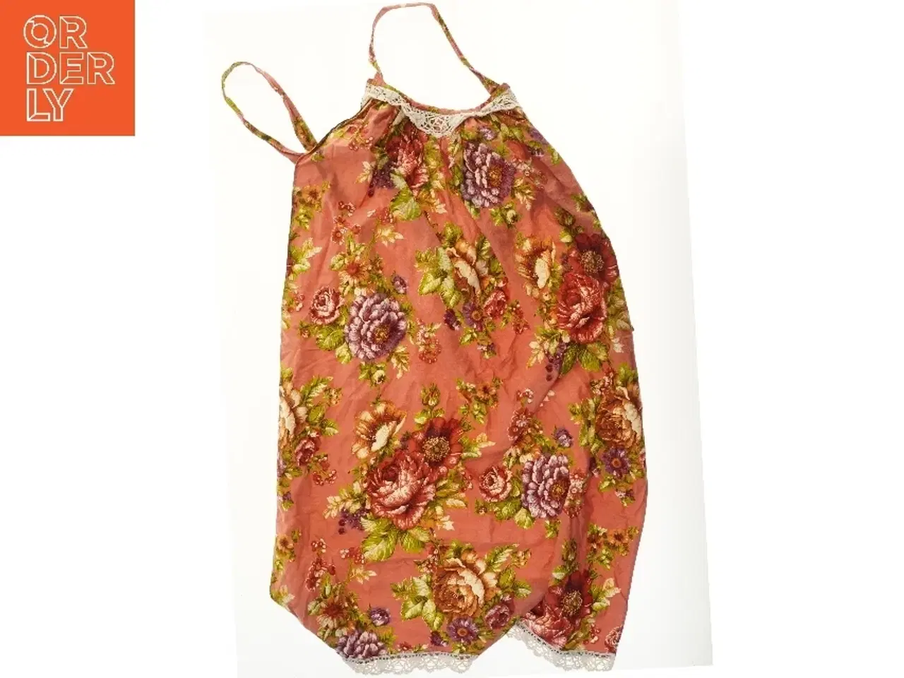 Billede 1 - Blomstret forklæde med blondekant (str. 113x80 cm)