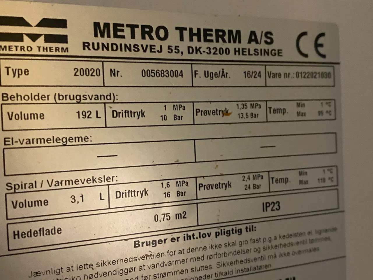Billede 3 - Metro centralvarmebeholder 200 l
