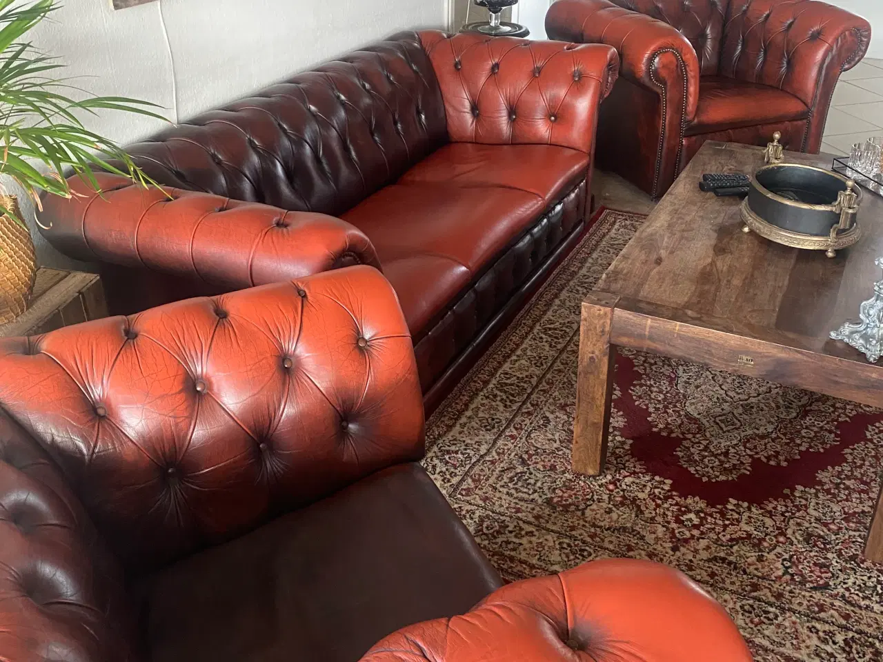 Billede 2 - Chesterfield sofasæt læder brun/rustfarvet