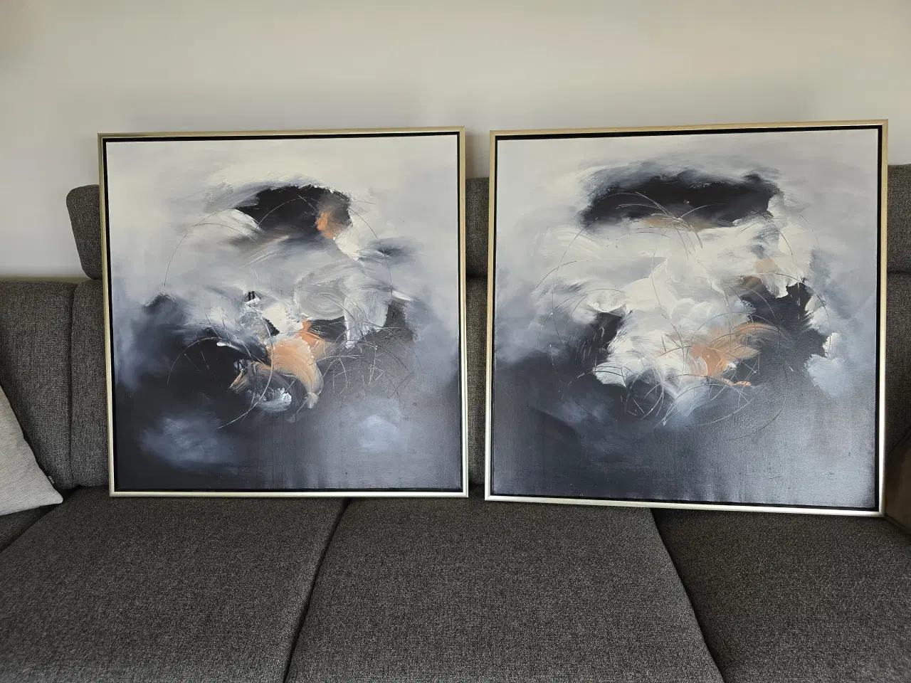 Billede 2 - 3 Abstrakte malerier i grå og beige nuancer