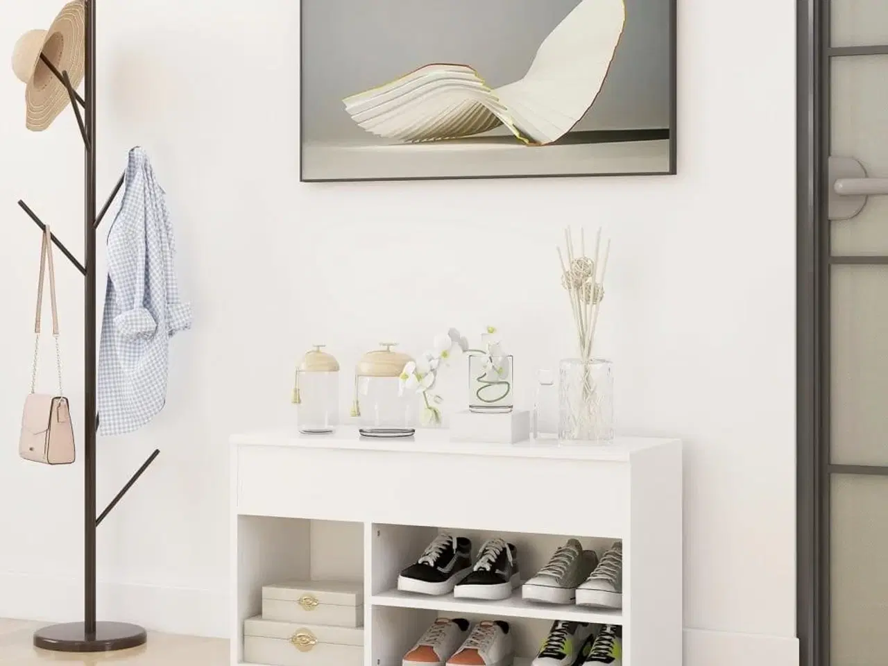 Billede 1 - Skobænk 80x30x45 cm konstrueret træ hvid