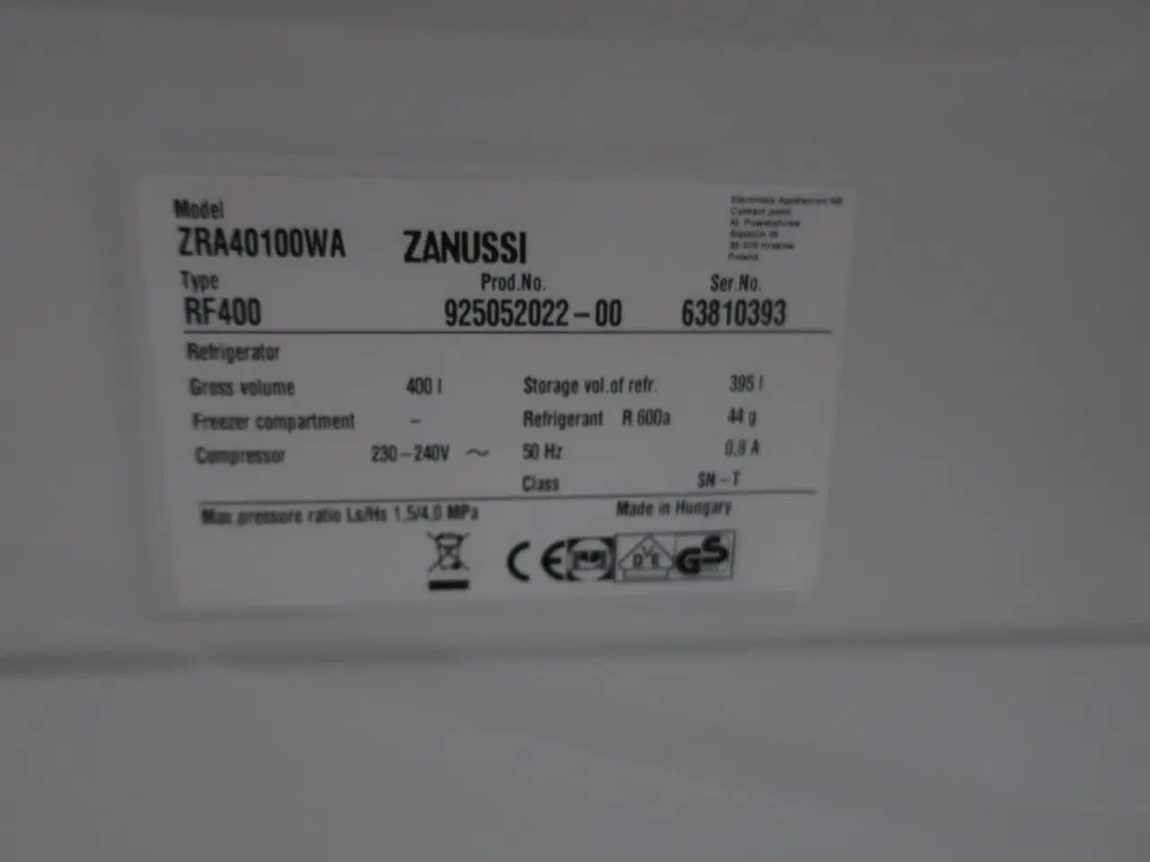 Billede 7 - Køleskab ZANUSSI ZRA40100WA