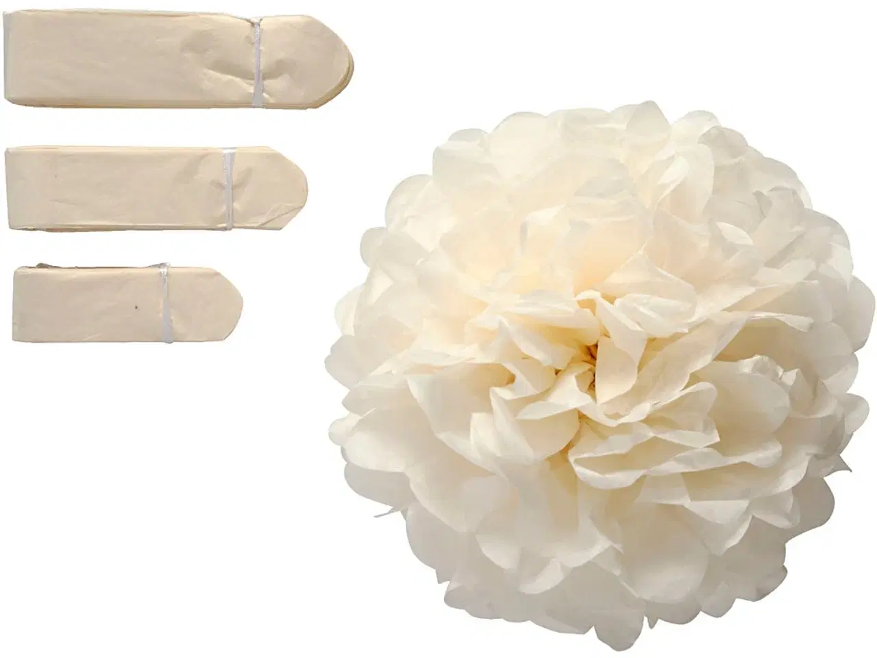 Billede 1 - Papirpomponer, diam. 20+24+30 cm, 16 g, råhvid, 3stk./ 1 pk.