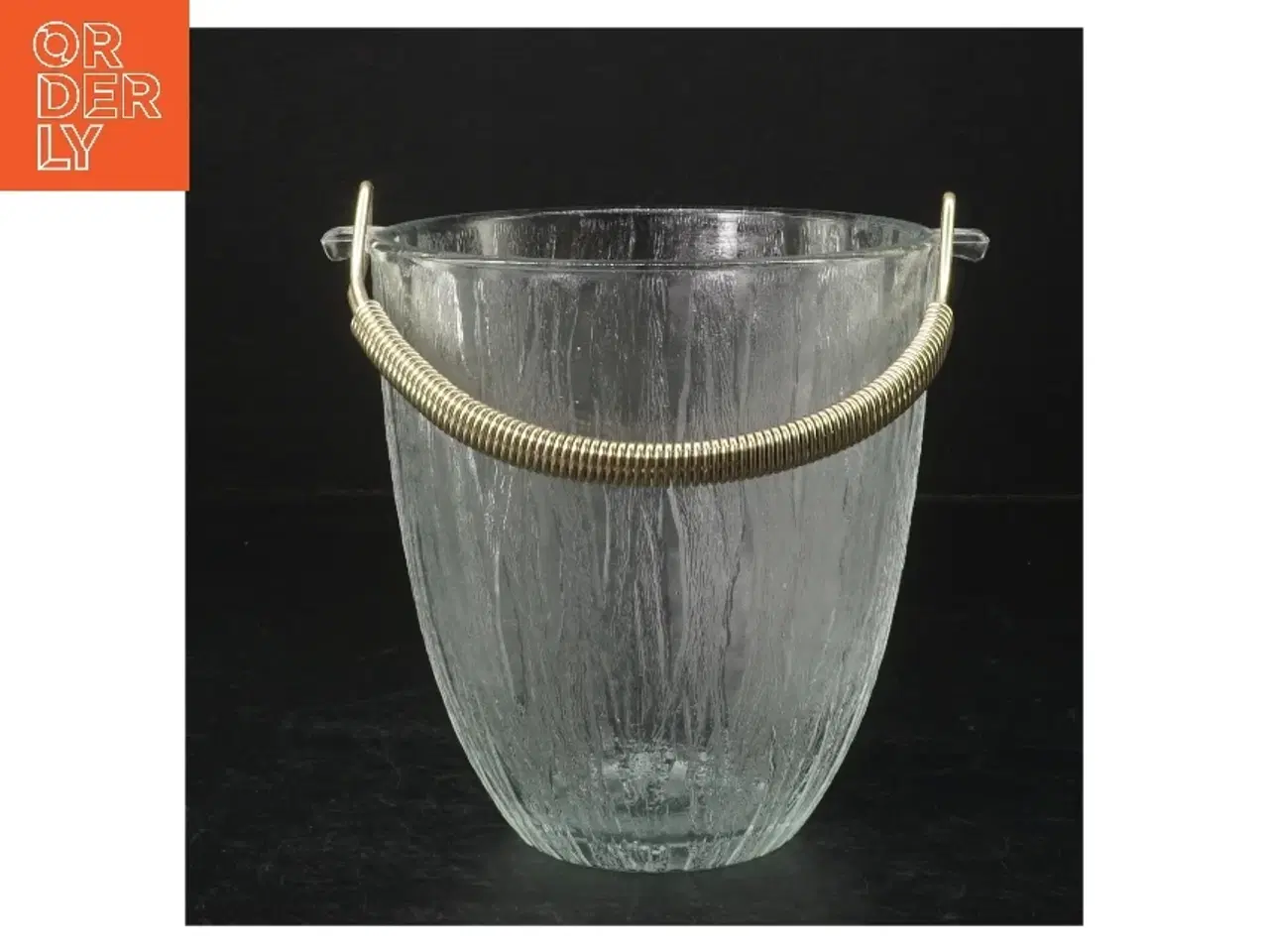 Billede 2 - Isterningespand i glas og metal (str. H. 13,5 cm. ø. 12,5 cm)