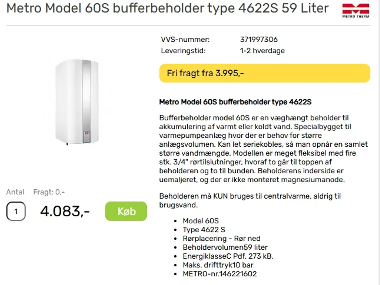 Billede 1 - Metro 60 ltr. buffer 371997306