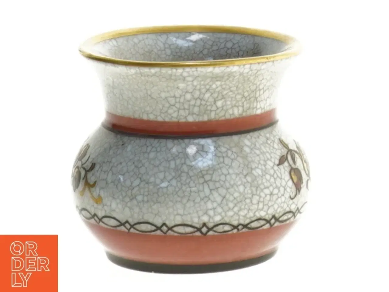 Billede 2 - Keramisk vase med blomstermotiv (str. Ø. 7,5 cm længde. 7 cm)