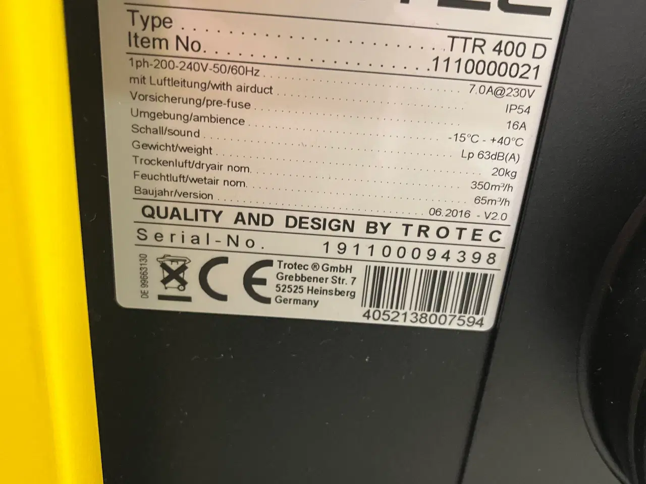 Billede 2 - Trotec TTR 400 D Affugter