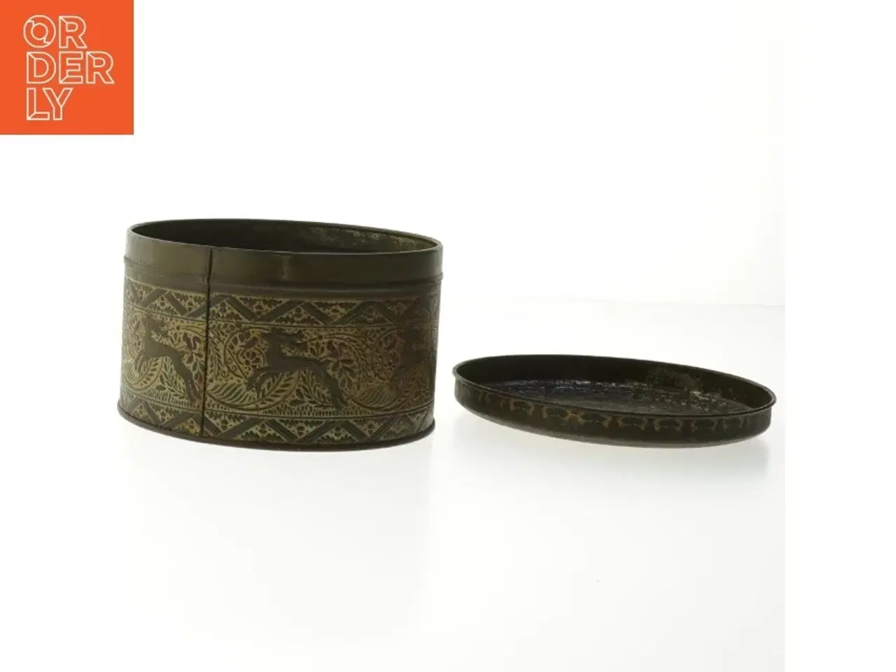 Billede 2 - Dekorativ rund metalbeholder (str. Ø. 14,5 cm. længde. 9 cm)