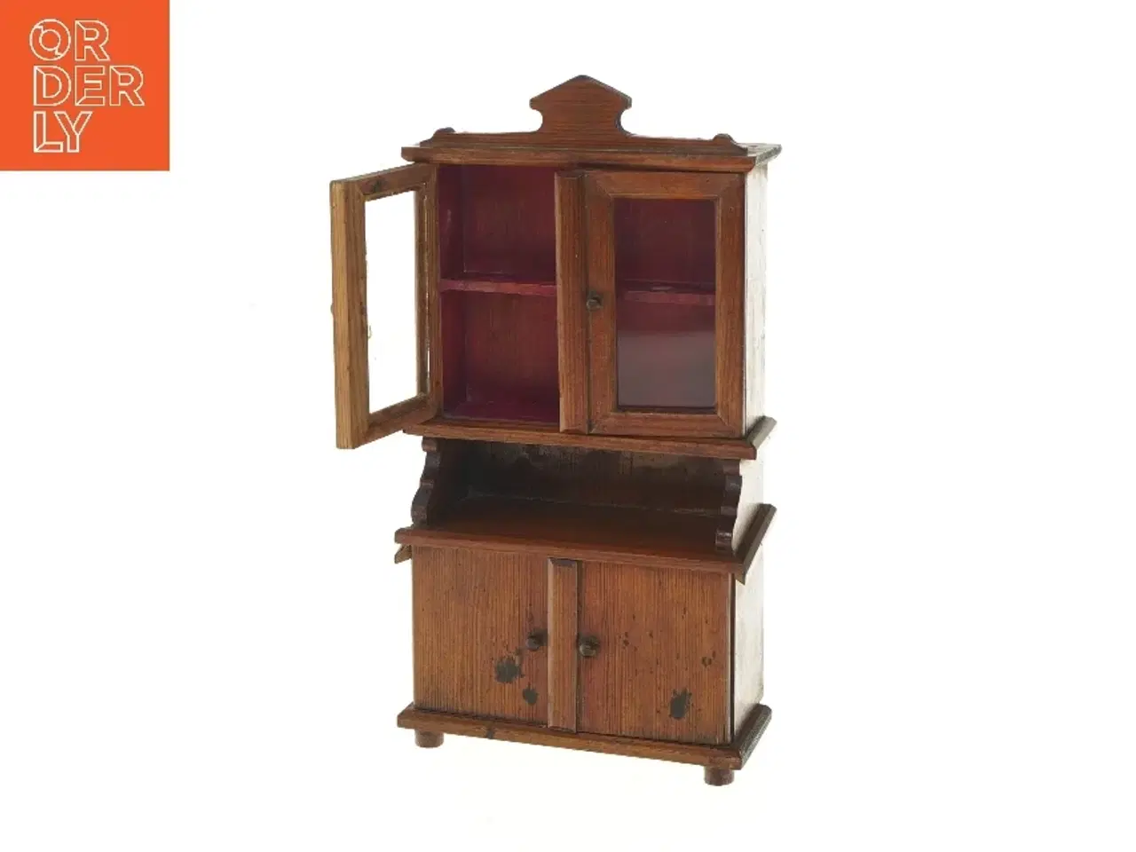 Billede 4 - Miniature træskab med glaslåger (str. 25x6x15 cm)