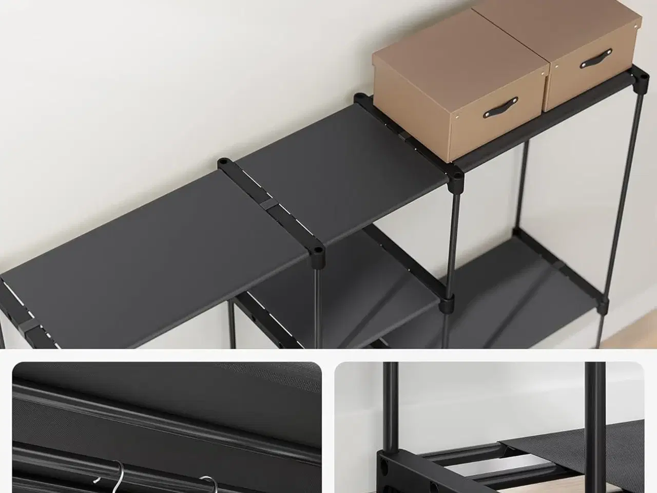 Billede 5 - Åben garderobe – SONGMICS tøjstativ med hylder og bøjlestænger, 43 × 182 × 182 cm, sort