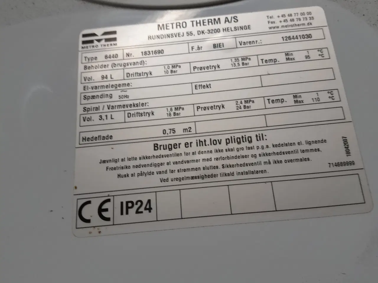 Billede 2 - Varm vandsbeholder