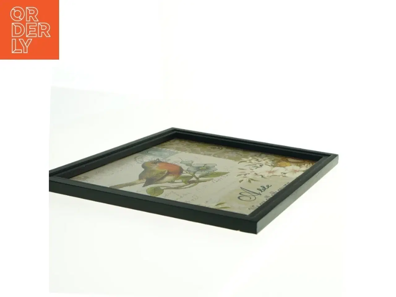 Billede 4 - Indrammet dekorationstryk med fugl og blomster fra Fuglebillede (str. 33 x 33 cm)