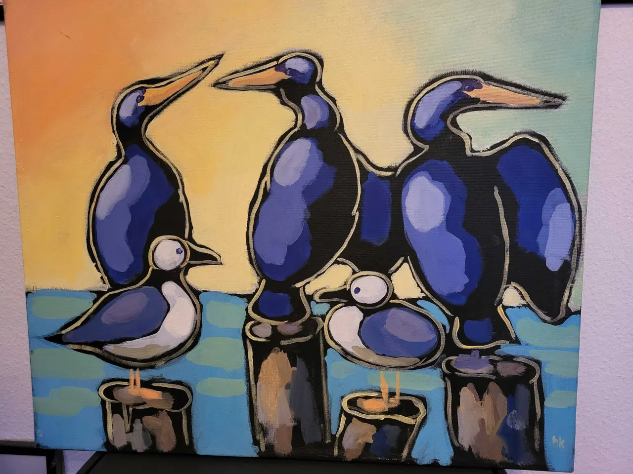 Billede 1 - Maleri med fugle i flotte farver 