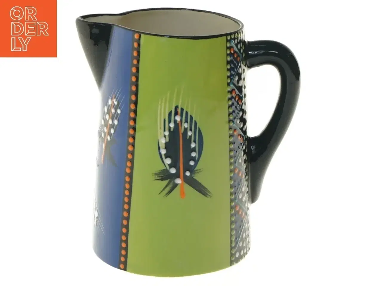 Billede 1 - Keramikkande, håndlavet med farverigt mønster (str. 19x13 cm)