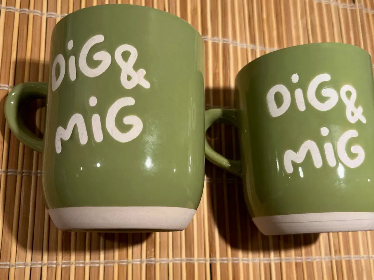 Billede 3 - Fine "Dig & Mig" krus i grønt stentøj